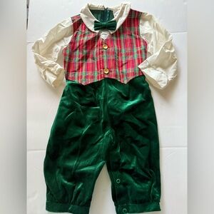 Vintage 80’s GREAT GUY Tartan Plaid One Piece Boys Christmas Romper Size 24 MO.